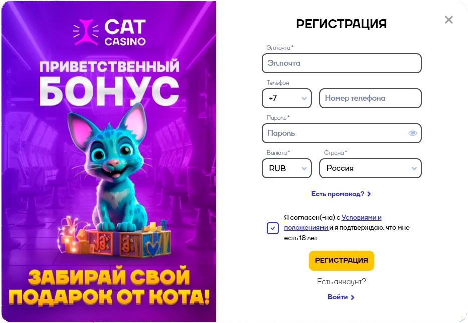 регистрация в cat casino